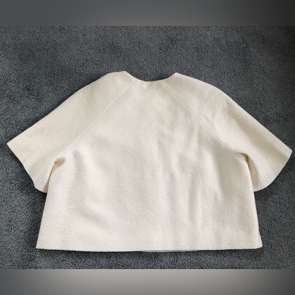 Elie Tahari cream wool short sleeves boxy crop wide relaxed jacket blazer 10 12 - Picture 5 of 7